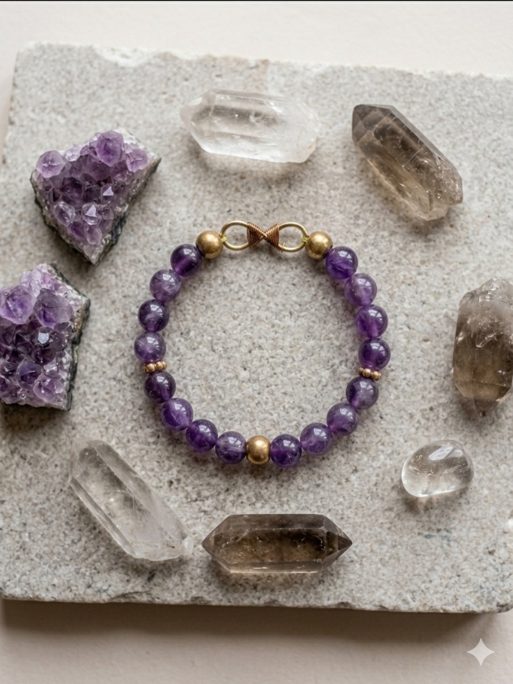 Genuine 8mm Amethyst Bead Stretch Bracelet with Gold Accents ✨ Boho Chic